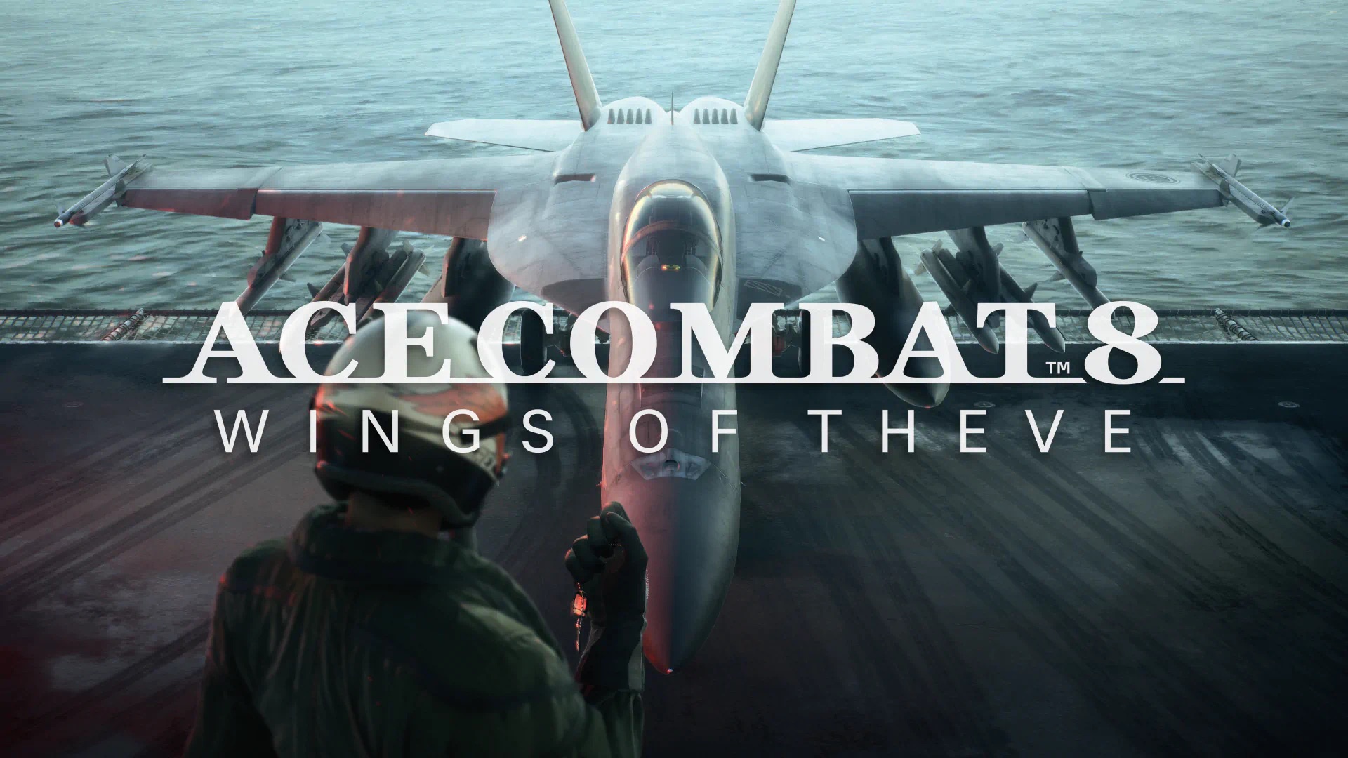 Ace Combat 8 deck crew facing an F/A-18 on a carrier